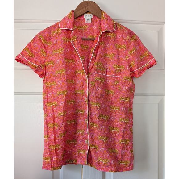 J. Crew Factory Short Sleeve Pajama Set with Cropped Pants Pink Tiger - Picture 3 of 10